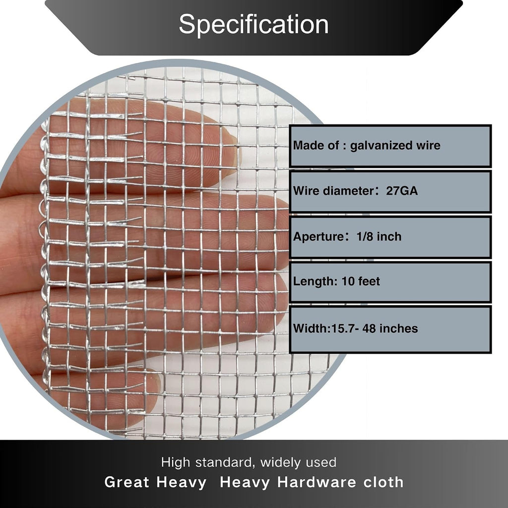 1/8 inch Galvanized Hardware Cloth Wire Mesh Screen Roll (24in x 20ft)