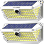 TECKNET 461 LED Solar Powered Outdoor Lights, 270° Angle & 3 Lighting Modes Motion Sensor Light Outdoor, Security Solar Lights Waterproof - 2 Pack, White, Cold Light