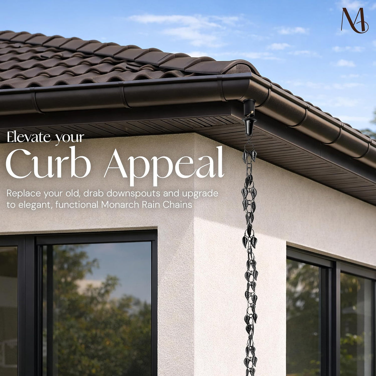 monarch rain chains aluminum cascading leaves black rain, package contents