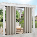 NICETOWN 2 Panels Outdoor Curtains for Patio Waterproof 108 inches Long, Windproof Thermal Insulated Top & Bottom Grommet Blackout Outdoor Drapes Cold & Heat Blocking for Porch, Natural, W52 x L108