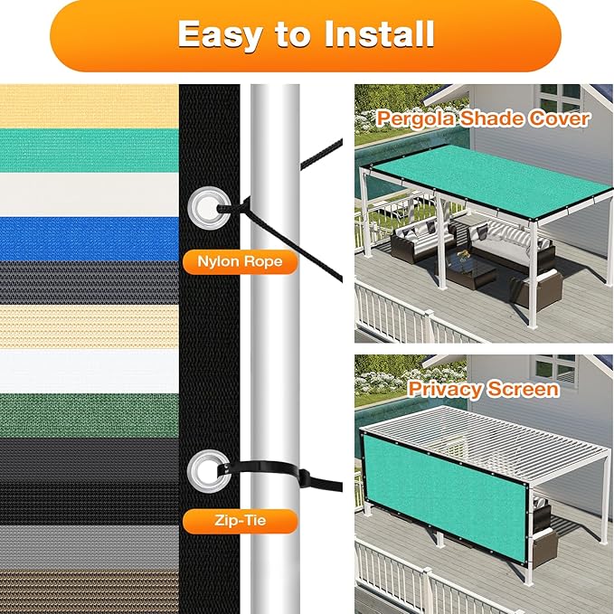 Artpuch Outdoor Pergola Shade Cover 8' X 11' Sun Shade Cloth with Grommets, 90% UV Protection Canopy Patio Privacy Screen (Customized Available) GN107, Turquoise