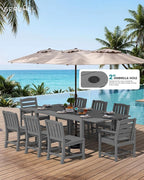 SERWALL 7-Piece Outdoor Dining Set, 60" - 83" Expandable Outdoor Dining Table and 6 HDPE Chairs, All Weather HDPE Outdoor Furniture Set for Backyard, Garden, Grey