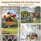 8 inch Metal Hanging Baskets For Plants Outdoor 4 Pack Round Metal Wire Hanging Basket Planter with Coco Fiber Liners Chain Round Wire Plant Holder for Garden, Patio, Deck, Porch Plants Flower Potss