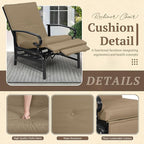 Oakcloud Adjustable Outdoor Lounge Chair Metal Patio Relaxing Recliner Chair with Removable Cushions(Brown)