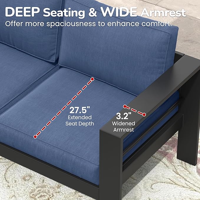 Solaste Aluminum Loveseat Patio Furniture, Weather-Resistant, Blue