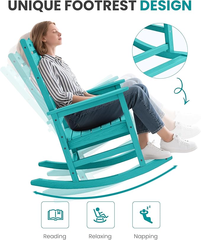 SERWALL Outdoor Rocking Chair Set of 2, Oversized Rocking Chair with Footboard for Adults, HDPE All Weather Resistant Rocking Chairs for Patio, 350lbs Weight Capacity,Aruba