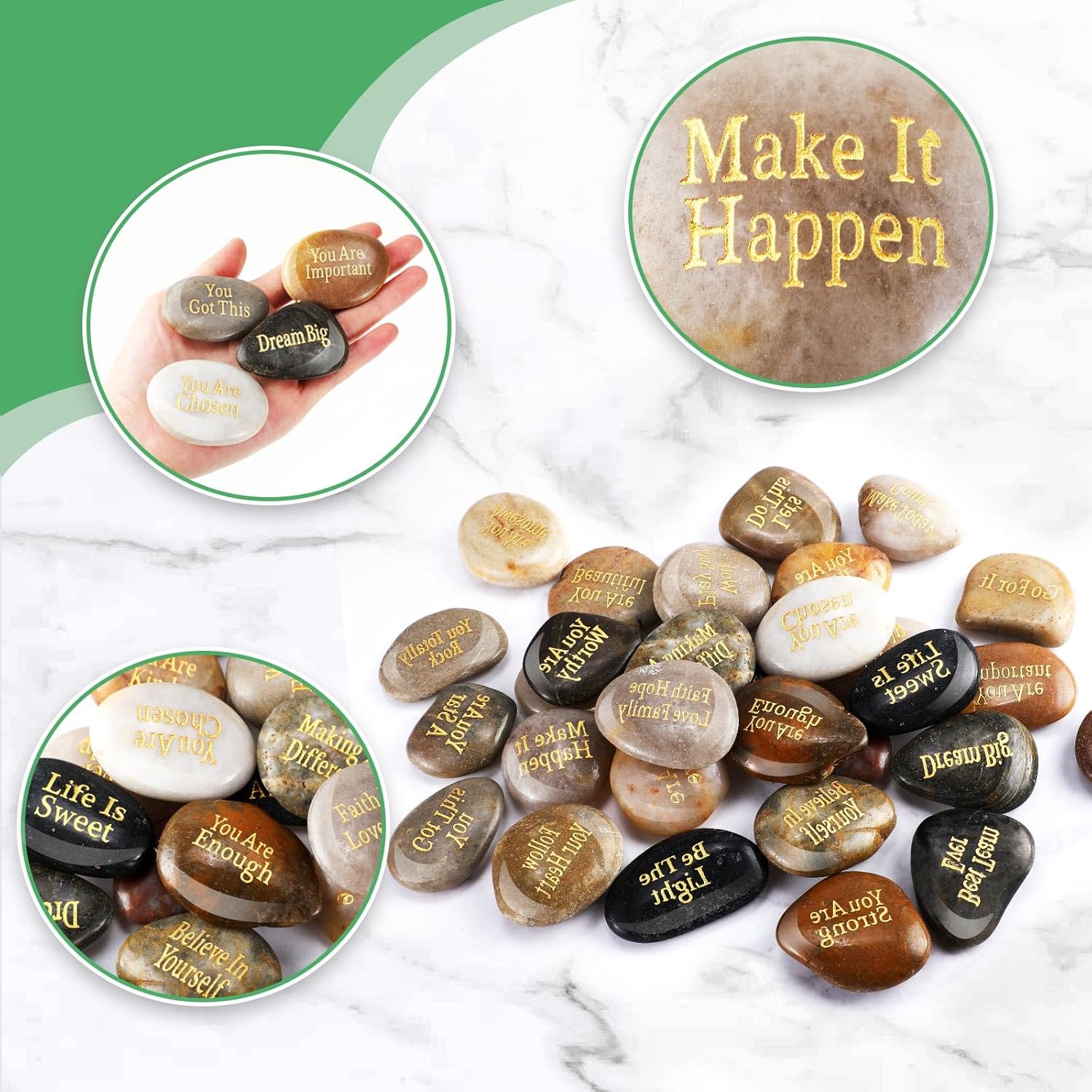 30 Pcs Inspirational Stones Encouragement Words Engraved Rocks | Bulk Garden Stepping Stone, Outdoor Scripture Gift, for Coworkers, Friends, Family, 1"-2" Each