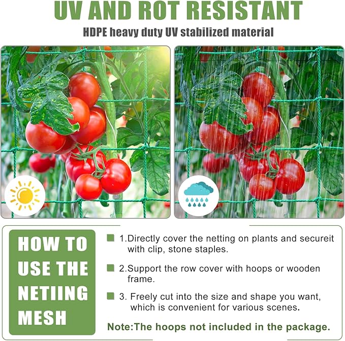 Trellis Netting, Heavy Duty Garden Trellis Netting for Climbing Plants Outdoor w/Plant Clips, 6.6x9.85 Ft Plant Netting for Cucumber, Tomato, 27 Strands & 4x4 in Mesh, Grow Net for Fruits, Vegetables