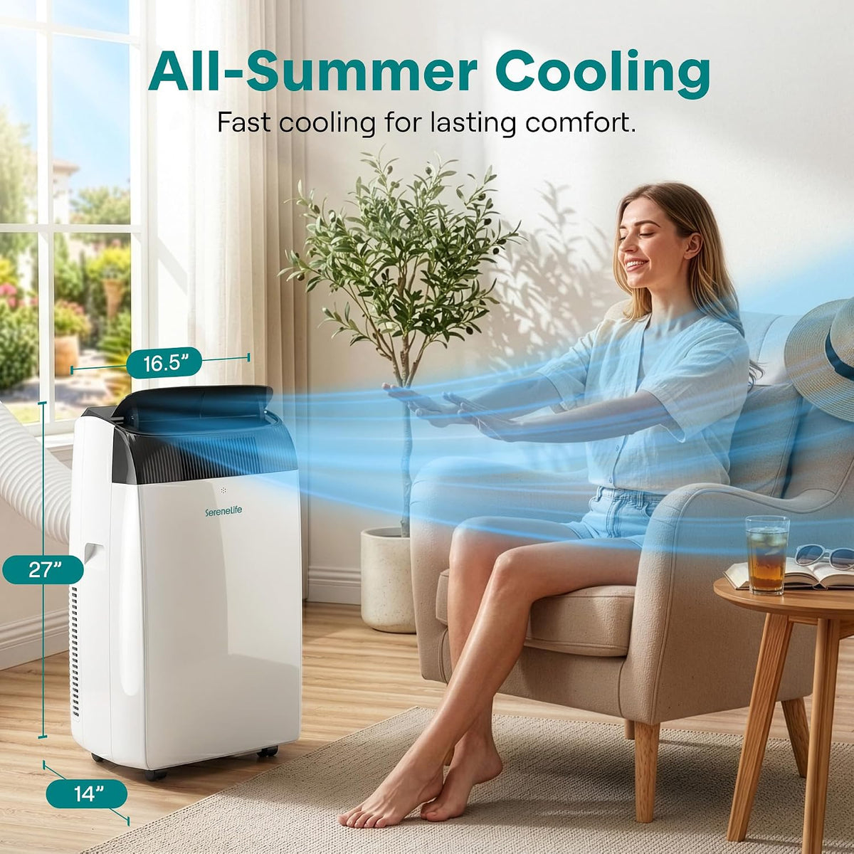 serenelife portable air conditioner with heat & built-in shown in use