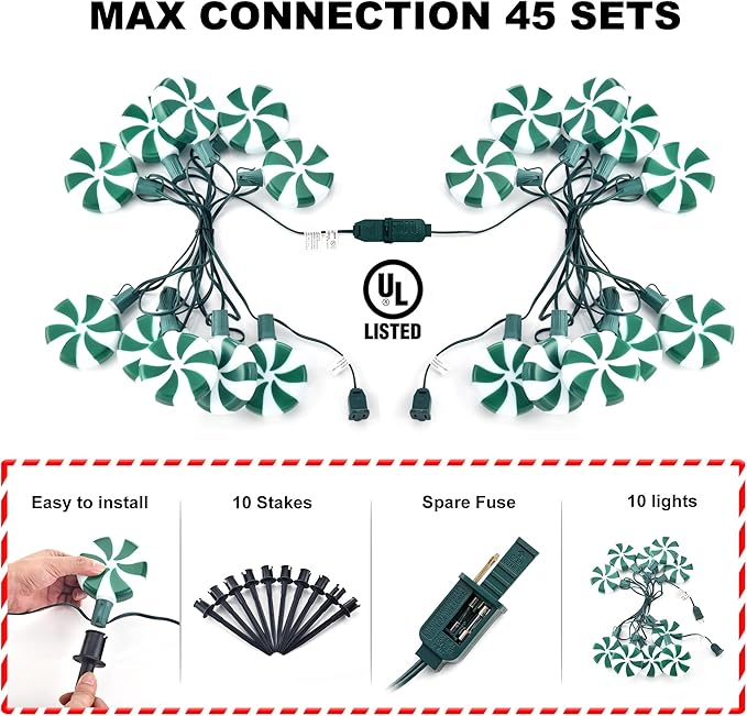 Ultimate Unicorn Christmas Lollipop Pathway Lights for Christmas Decoration, 10 LED Christmas Peppermint String Lights Green, Lollipop Pathway Lights with Stakes for Garden Christmas Decor