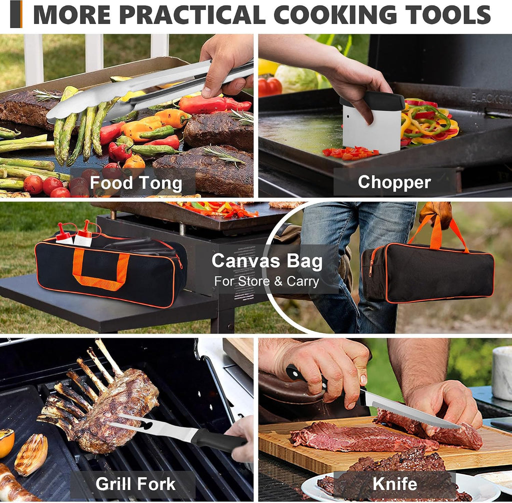 35Pcs Griddle Accessories Kit for Blackstone, Joyfair Flattop Grill Spatula | Grilling Accessory Tool Set with Stainless Steel Griddle Spatula Smash Burger Press Basting Cover Patty Maker For Outdoor BBQ