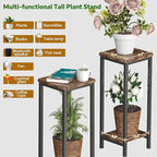 Homeiju Plant Stand Indoor, 2 Tier Wood Corner Plant Stand, Modern Square Plant Shelf Flower Stand for Living Room Patio Balcony Garden, Rustic Brown