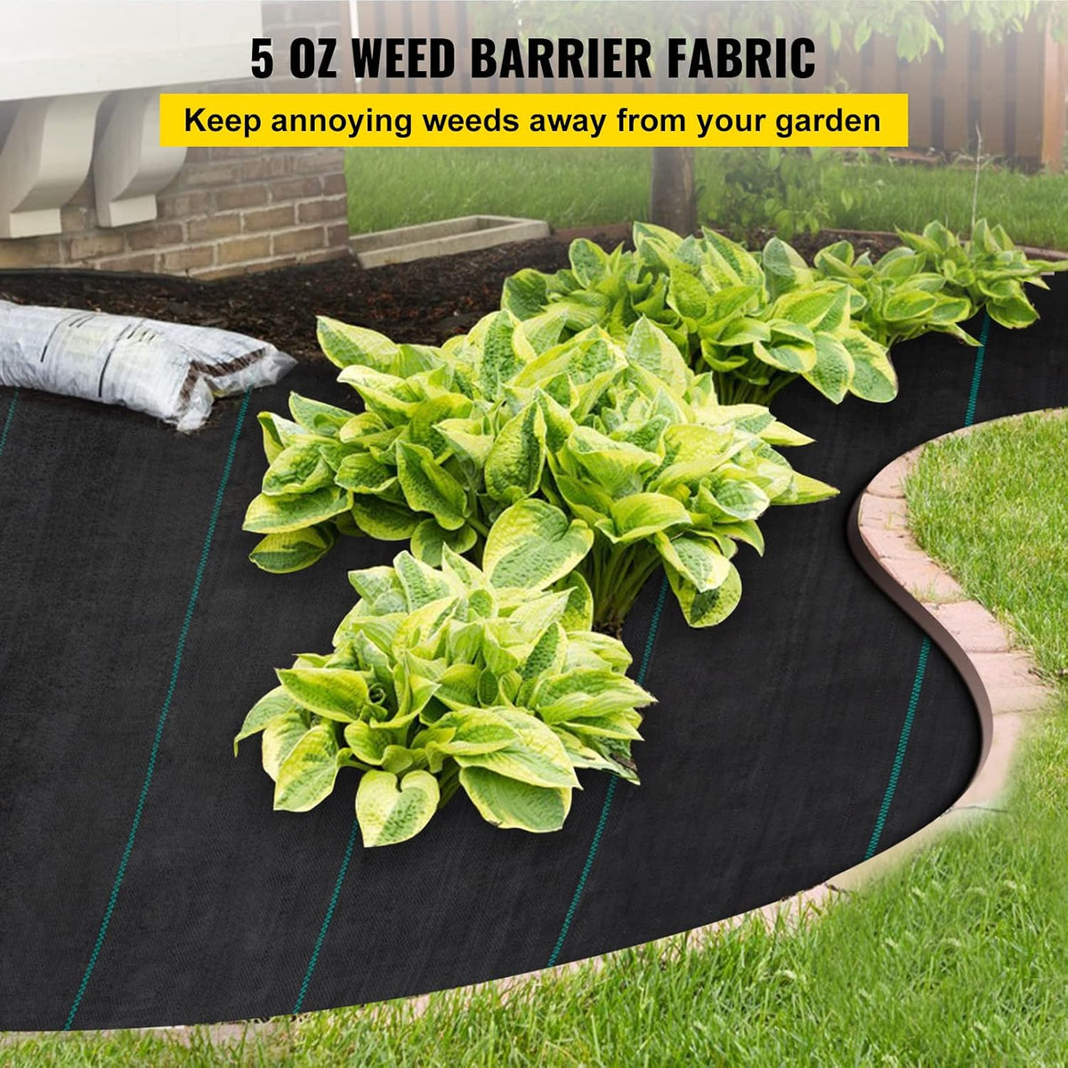 vevor weed barrier landscape fabric, heavy duty 5x250ft shown in use