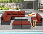 NICESOUL 11 Piece L Shape Patio Furniture Set, 29.3'' High Back Comfy Rattan Outdoor Conversations, Big Size Deep Seated Contemporary Sectionals for Backyard Deck Porch, 2 Color Cushion Red & Gray