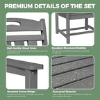 HDPE Outdoor Patio Dining Set with Table & 4 Chairs, All-Weather 5-Piece Outdoor Table and Chairs, 2" Umbrella Hole, Patio Furniture for Garden, Backyard, Deck | Grey