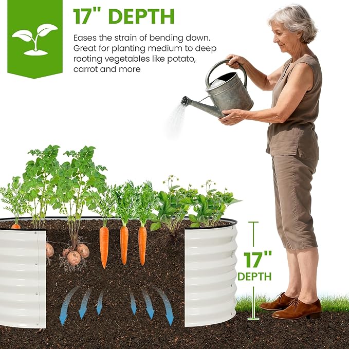 Galvanized Raised Garden Bed Outdoor |17'' Tall Planter Box Outdoor for Deep Root Plants | 3Pcs Raised Bed Kit for Gardening with Rubber Strip for Vegetables Flowers Fruits (White, 4x2x1.4FT)