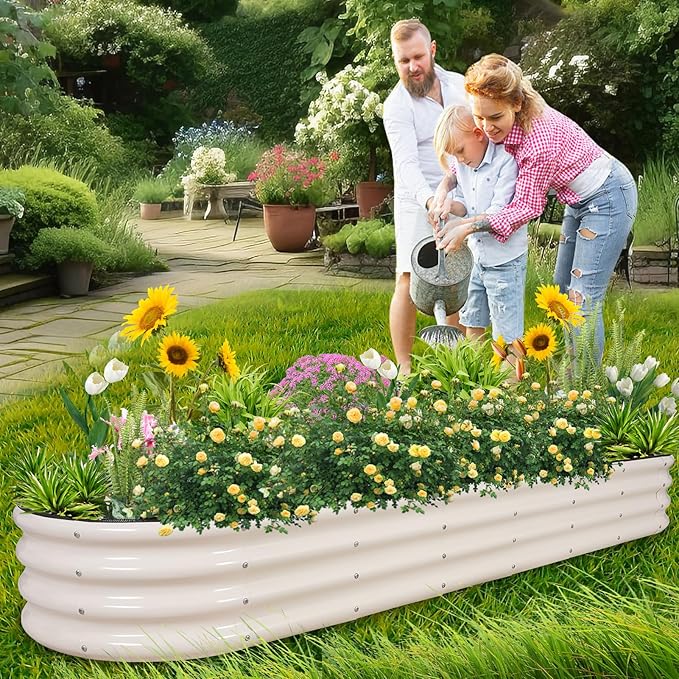 1MORE Galvanized Raised Garden Bed- Planter Garden Boxes Outdoor, Raised Beds for Gardening,Metal Garden Bed Kit for Vegetables Flower, Planter Raised Beds.8x2x1ft White-2pcs
