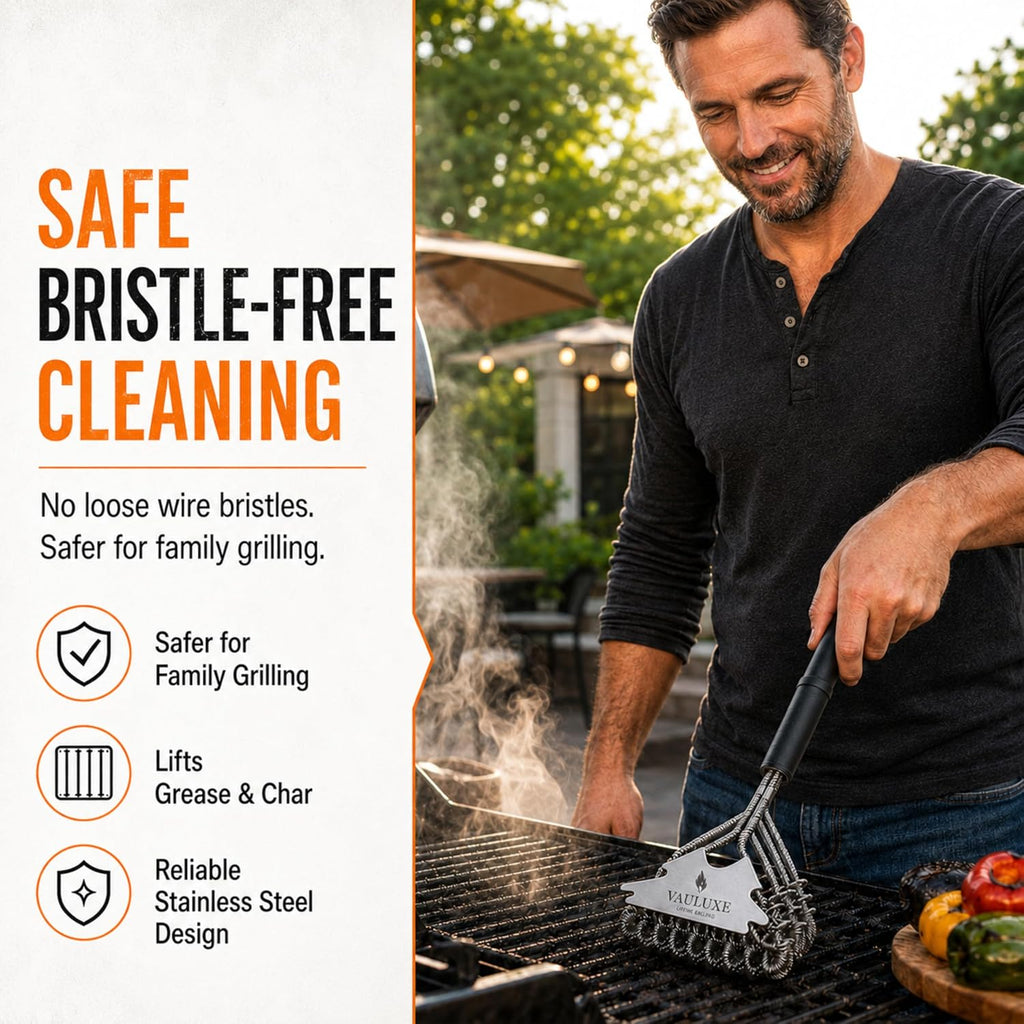 18 Inch Bristle Free Grill Brush, BBQ Cleaner with Spiral Spring Head, Steel Scraper