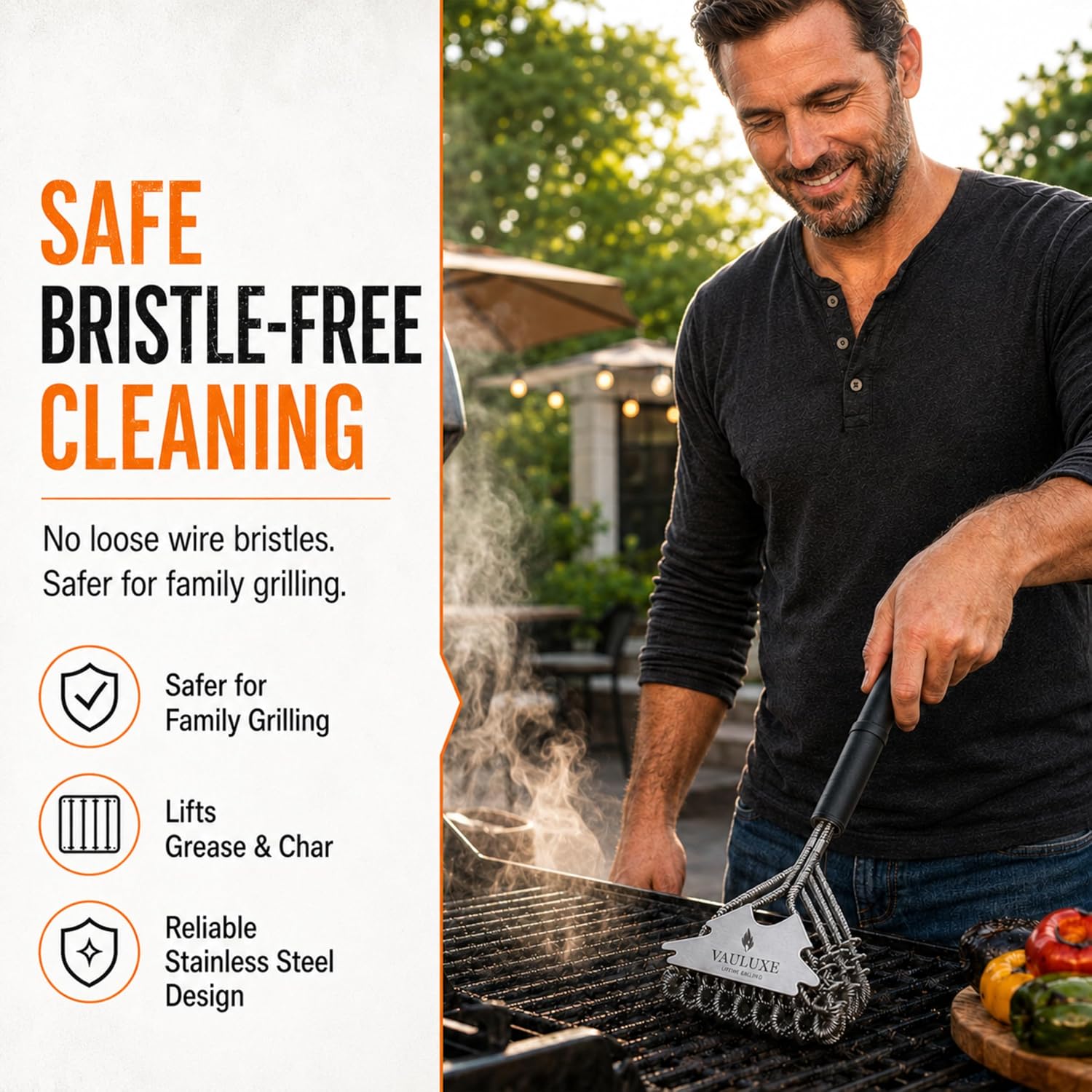 18 Inch Bristle Free Grill Brush, BBQ Cleaner with Spiral Spring Head, Steel Scraper