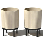 Veradek Demi Series Round Planter w/Stand for Porch/Patio | Durable Plastic-Stone Composite & Wooden Stand | Modern Décor for Tall Plants, Flowers