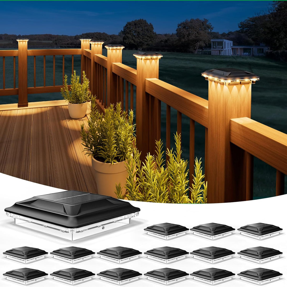 upgraded solar post cap lights outdoor 16pack, 3-in-1, main product view