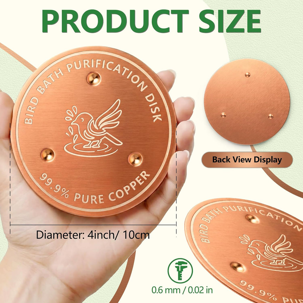 Factee 2PCS Bird Bath Copper Disk – 0.6mm Thick 99.9% Pure Copper Cleaning Disk, Helps Maintain Cleaner-Looking Water, All-Season Use for Outdoor Bird Baths, Bowls, Bird Bath Solar & Fountains