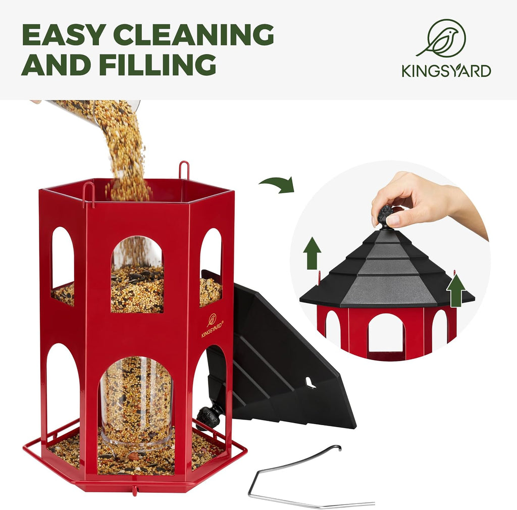kingsyard metal bird feeder for outdoor hanging, wild, side view