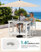 SERWALL Outdoor Bar Set - 4 Adirondack Bar Chairs & Bar Height Table with 1.6" Umbrella Hole, All-Weather HDPE Patio Furniture for Poolside, Backyard, Garden - White