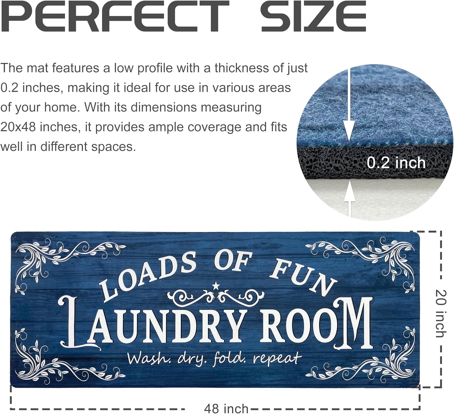 Lansny 20''x48'' Laundry Room Rug Non Slip Waterproof Laundry Mat | Navy Blue;Laundry Room Runner Rug;Farmhouse Laundry rug for Bathroom Washroom Mudroom Floor Decor;4ft Runner Rug Non Skid