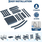HDPE Rocking Chair Outdoor Set of 4 - Poly High Back Porch Rocker Chairs for Adults - All Weather Resistant Furniture for Patio Front Porch - Navy Blue