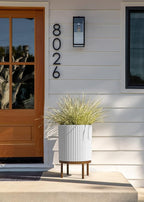 Veradek Demi Series Round Planter w/ Stand for Porch/Patio | Durable Plastic-Concrete & Wooden Stand | Modern Décor for Tall Plants, Flowers