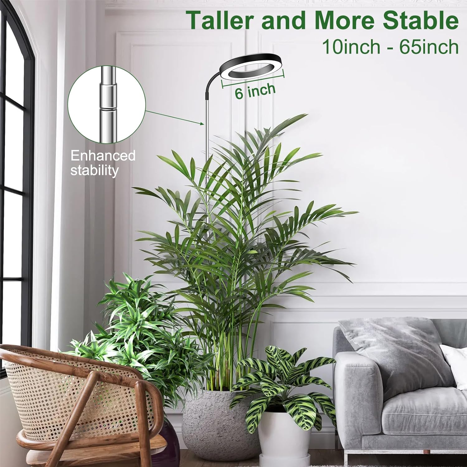 Grow Lights for Indoor Plants Full Spectrum, 80 LEDs 3 Colors Grow Light, 65in Large Plant Lights for Indoor Growing with 360°Gooseneck, 6/12/16H Timer, 5 Brightness, Height Adjustable, Black | 65in Plant Lights for Indoor Growing with 360°Gooseneck