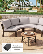 Outdoor Patio Sectional Modular Sofa, Aluminum 1 Piece Curved Patio Couch with Washable Cushions, All Weather PE Rope Sofa for Backyard,Porch, Deck, Poolsid, Gray