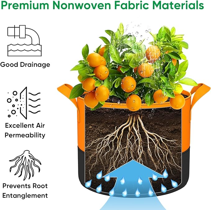 5-Gallon Grow Bags: 6 Pack Heavy Duty 350G Thickened Fabric Pots Nonwoven Felt Garden Bags for Growing Vegetable Fruit Flower with Plant Labels