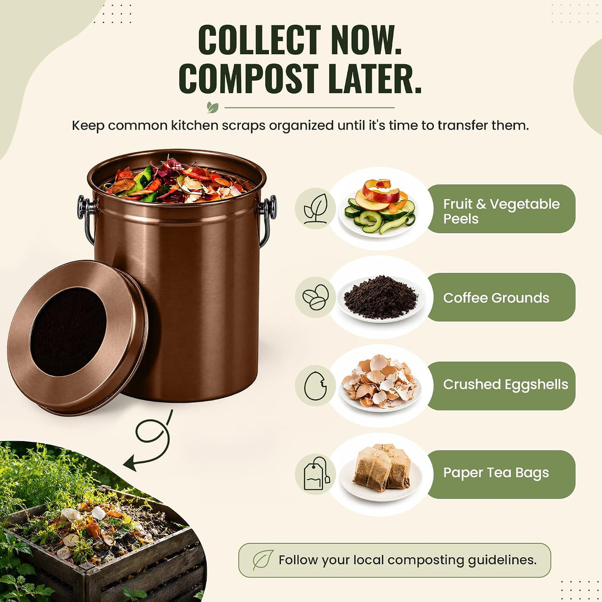 epica kitchen compost bin for kitchen countertops, 1.3 on a desk or shelf