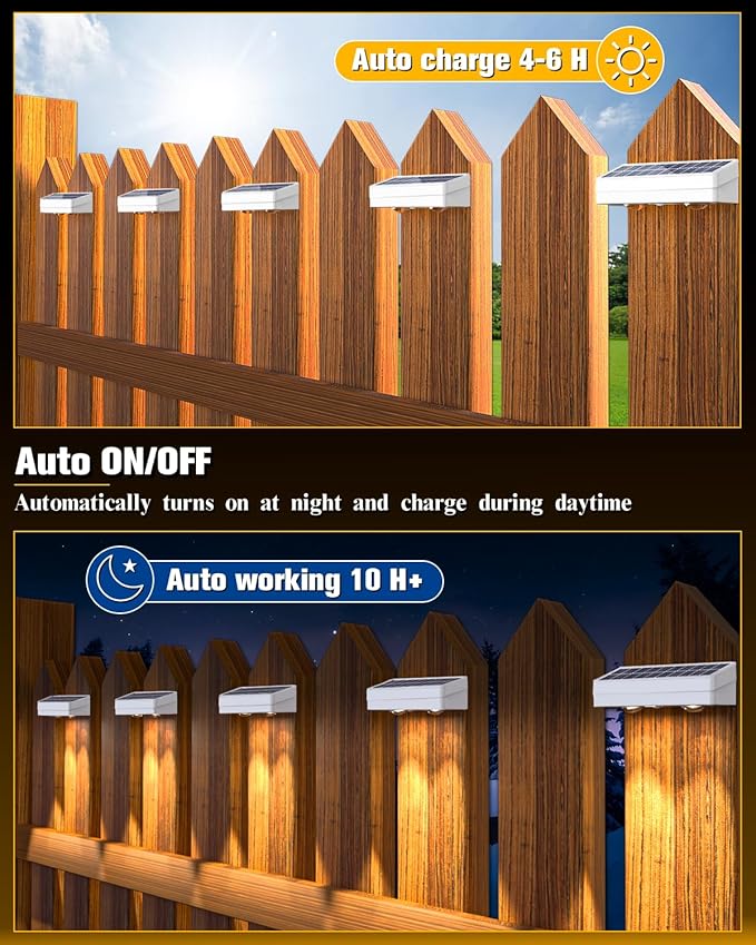 Solar Fence Lights 12 Pack, 50 Lumens Outdoor Fence Solar Lights with 12 Modes RGB Color Glow LED Solar Lights Outdoor Waterproof for Patio, Backyard, Deck, Fence, Railing.（White Shell）
