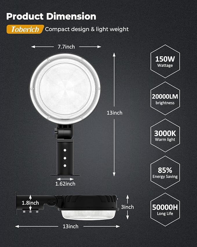 LED Barn Light, 150W 20000LM Yard Area Lights Dusk to Dawn Outdoor Lighting with Photocell 3000K Warm White Adjustable Angle IP66 Waterproof Street Lights for Security/Farmhouse/Garage