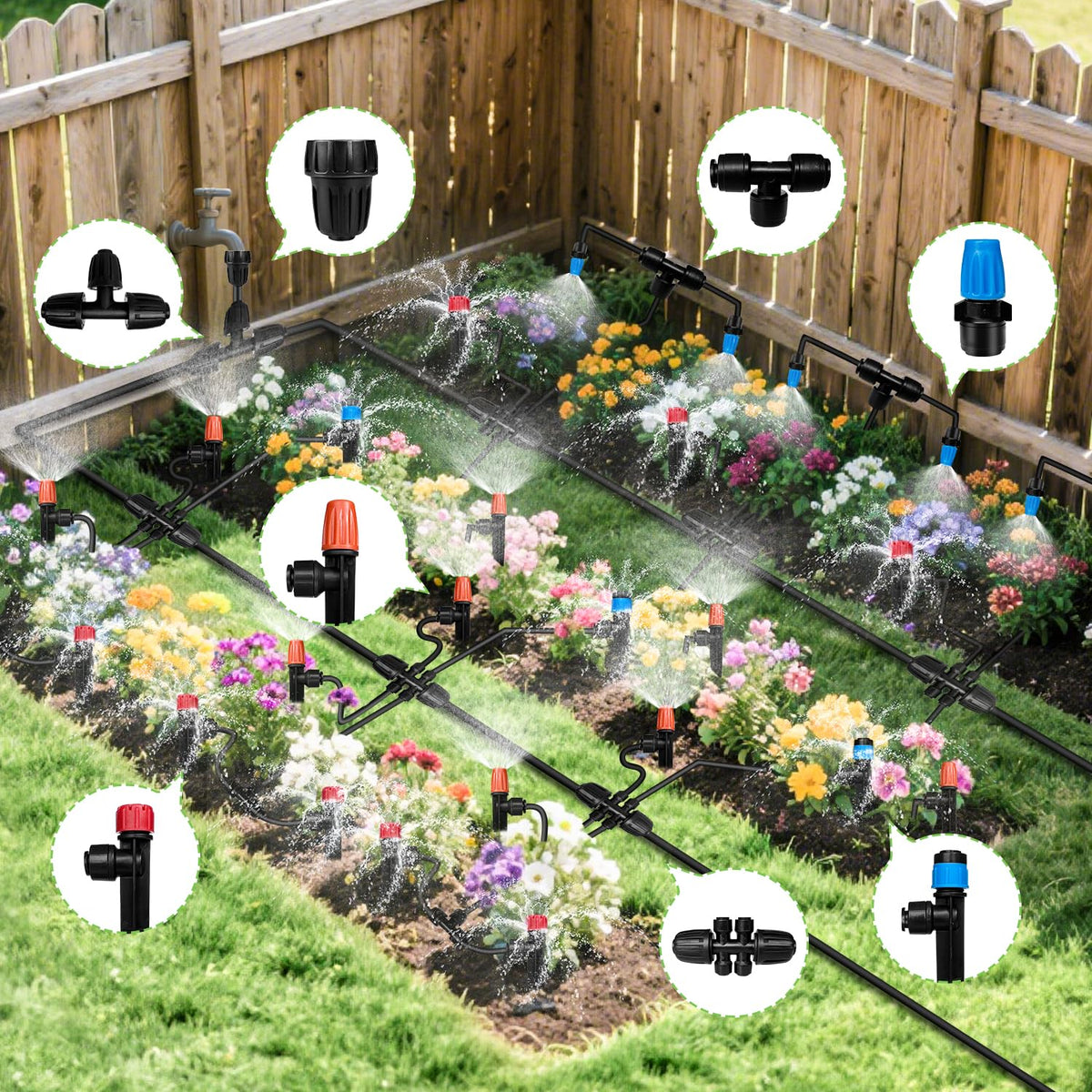 260ft drip irrigation system for garden with 40, close-up detail