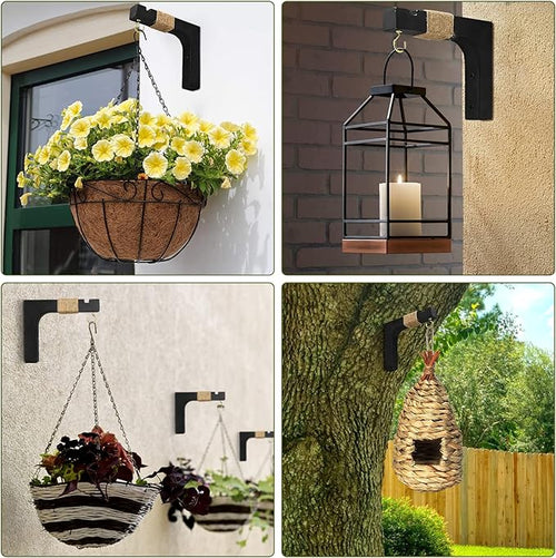 2 Pack Plant Hanger Hooks for Indoor Hanging Plants, Farmhouse Wooden Hanging Basket Wall Hooks for Outdoor Flower Pots Lanterns Wind Chime Lights Garden Decoration