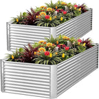 FRIZIONE 2pcs Tall 8x3ft Galvanized Raised Garden Bed Outdoor,Above Ground Garden Bed for Vegetable,Metal Raised Beds for Flower,Steel Raised Beds for Gardening