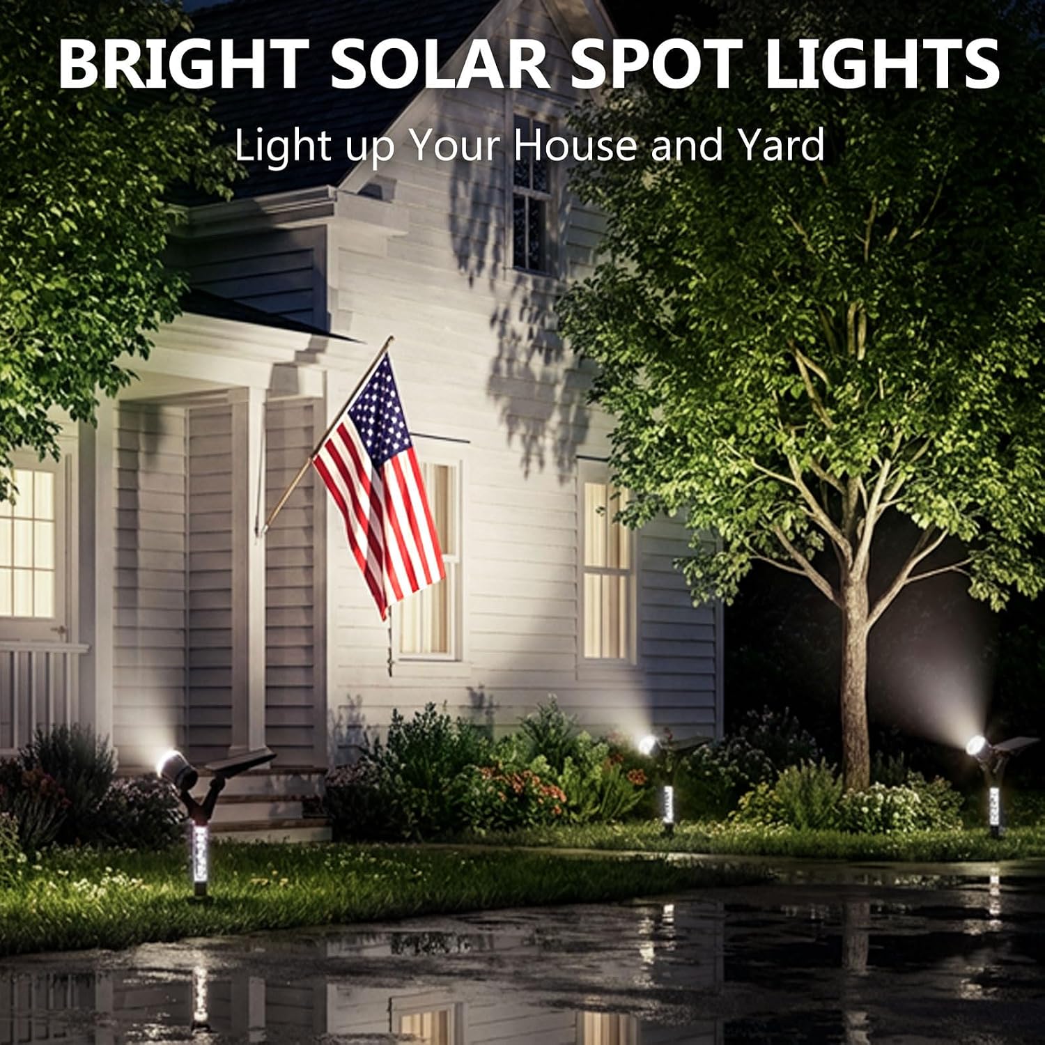 DenicMic Solar Spot Lights Outdoor Waterproof White Lens LED 4 Pack | Adjustable Angle Long Range Solar Lights Outdoor for Yard Garden Patio Wall Tree Landscape Spotlights, Acrylic Lighted Pole