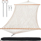 SUNCREAT Hammocks Traditional Rope Double Hammock with Hardwood Spreader Bar and Carrying Bag, 450 lbs Capacity, Natural