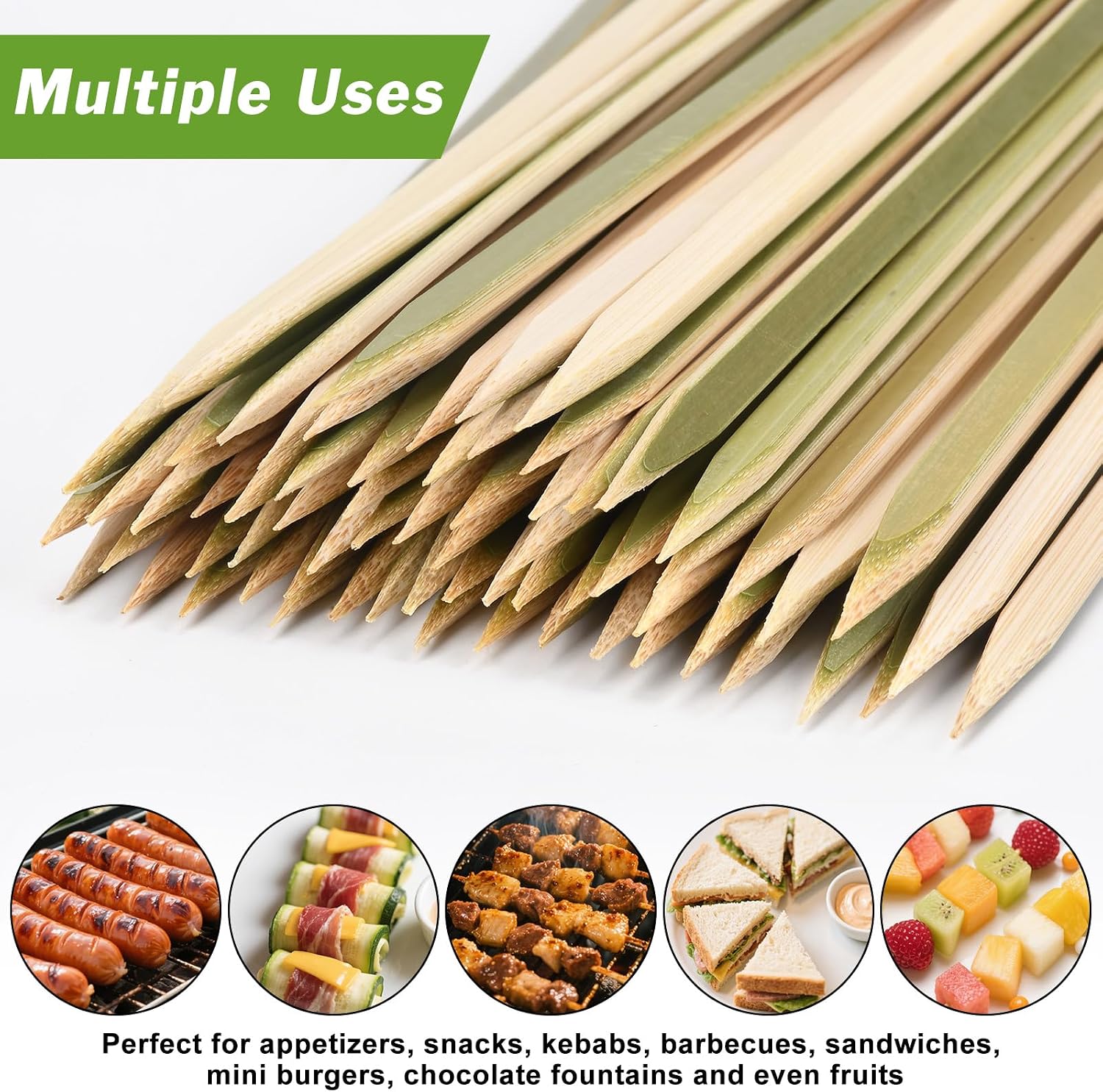 200 Pcs 12inch Natural Green Flat Wide bamboo kabob skewers for grilling Fruit Sticks Kebabs appetizers Barbecue Kababs Party mini wooden bbq skewers