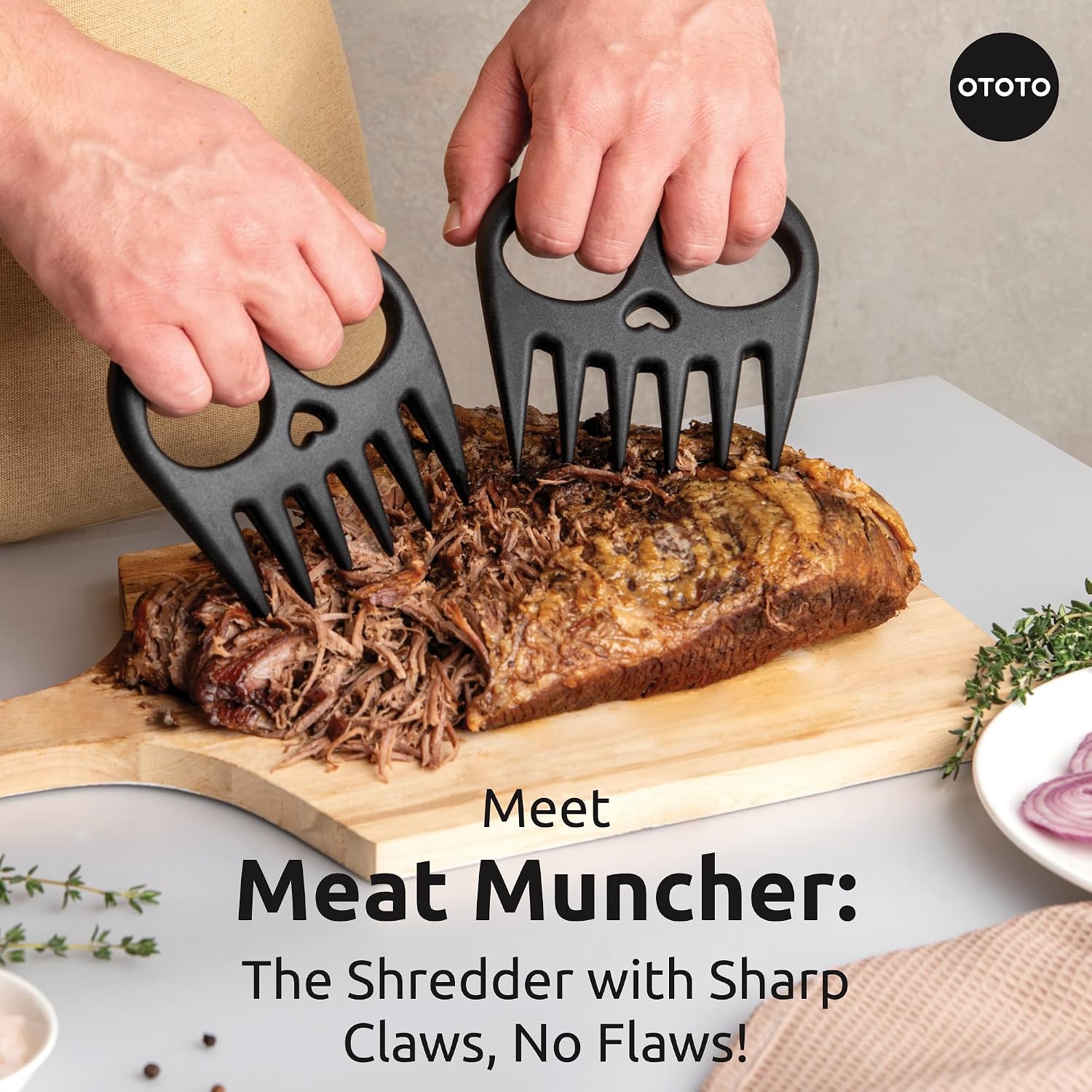 OTOTO New Meat Muncher Meat Claws - Meat Shredder Claws, BBQ Accessories, Grilling Gifts for Men, Halloween Goth Accessories, Spooky Skull Shredder for Goth Kitchen, Heat Resistant Claws (Black)