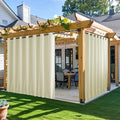 NICETOWN 2 Panels Outdoor Curtains for Patio Waterproof & Windproof, Extra Wide Grommet & Back Tab on Top & Bottom Thermal Insulated Sun Blocking Drapes with Rope for Gazebo, Beige, W100 x L108