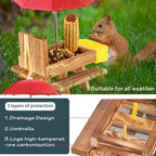 Wooden Squirrel Feeder Table with Water Bowl, Squirrel Picnic Table for Outside with Umbrella, Brown Squirrel Feeder with Corn Cob Holder Cute Chipmunk Feeder (Brown)