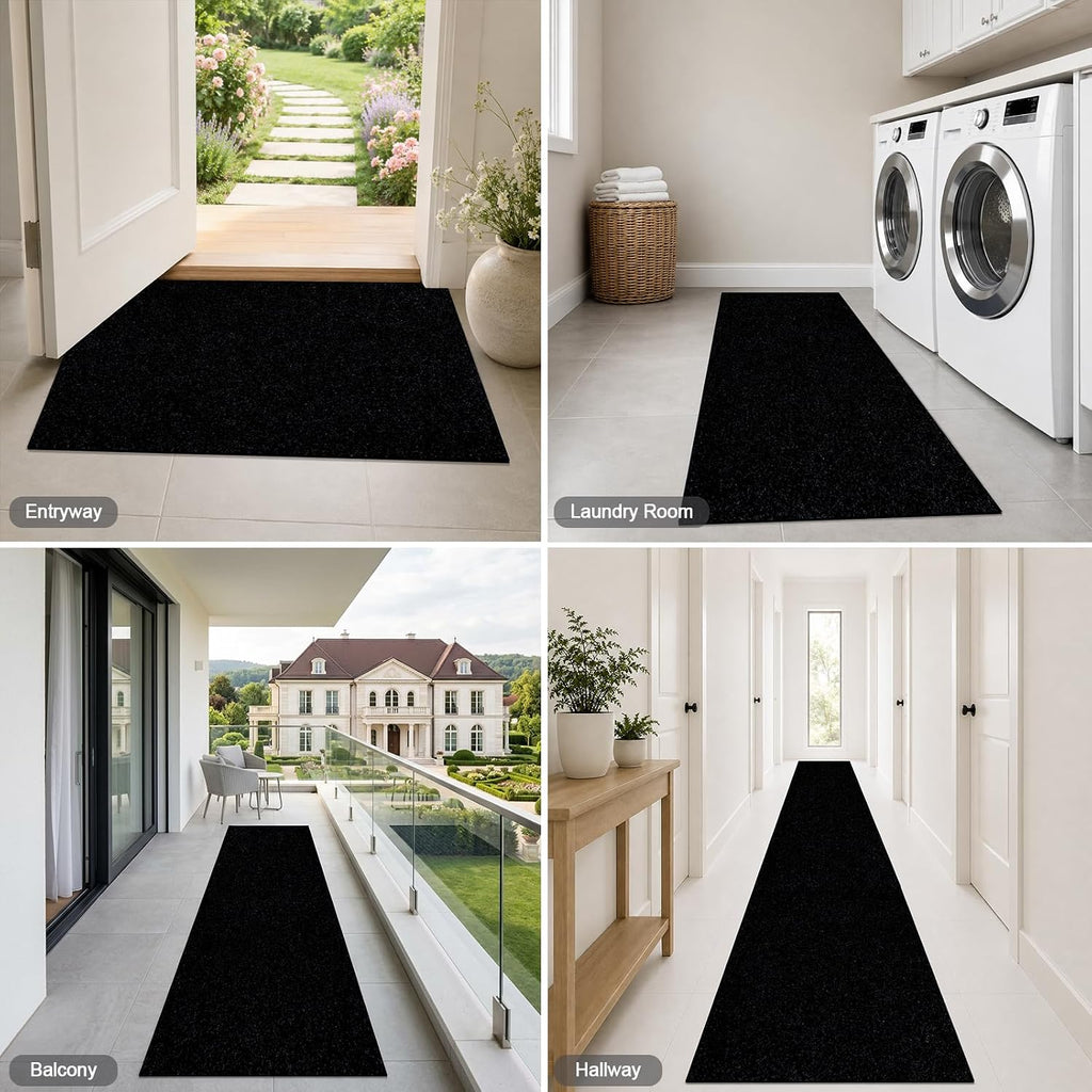 Runner Rug 2' x 8' Outdoor/Indoor, Rug with Natural Rubber Backing Non Slip for Hallway, Kitchen, Patio, Laundry, RV, Entryway, Garage, Bathroom, Area Rug Carpet, Black, Custom Size | Floor Mat with Rubber Backing for Kitchen, Laundry Room, Bathroom