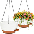 12" self watering hanging planters with chains, white, main product view