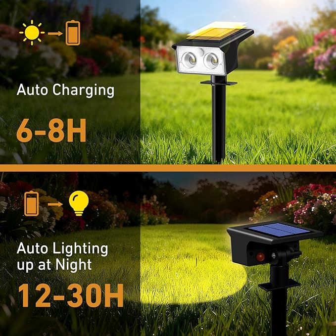 btfarm Solar Spot Lights Outdoor Waterproof, 12 Pack/3 Modes Motion Sensor Lights, Solar Powered Spotlights 2-in-1 Auto On/Off for Outside Pathway Yard Garden Landscape Lighting, Warm White