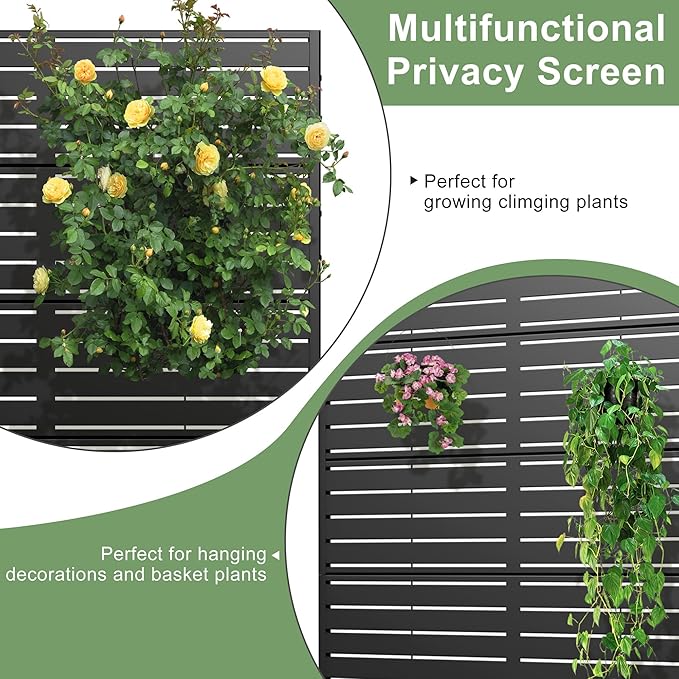 Casaphoria Metal Privacy Screen Outdoor, 60" H x 30" W Freestanding Decorative Privacy Screen for Patio Deck Balcony Garden with Stable Base, Black-Louvered